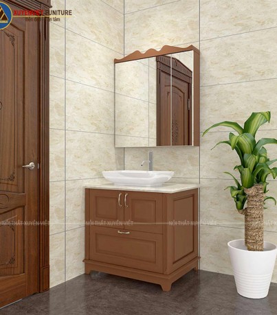 Tủ lavabo tân cổ điển tông nâu sang trọng XVL829