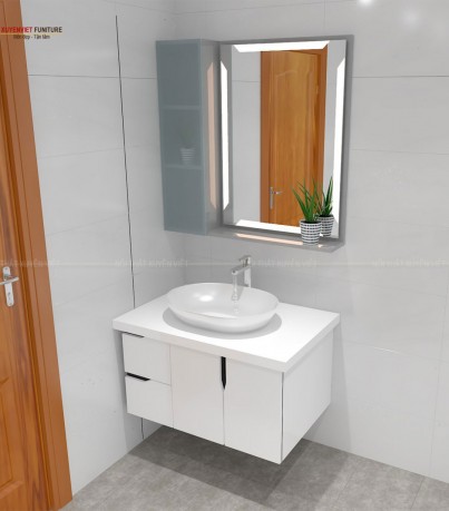 Tủ lavabo trắng hiện đại XVL895 nhà Chị Nhung - Thủy Nguyên, Hải Phòng