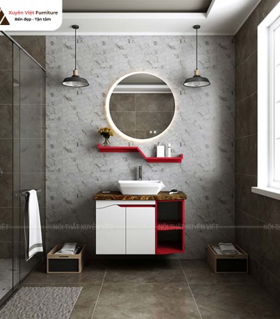 Tủ lavabo treo tường XVL849 kết hợp gương tròn