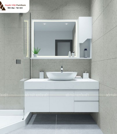 Tủ lavabo treo tường tông trắng nhà chú Thanh-Hải Phòng XVL887