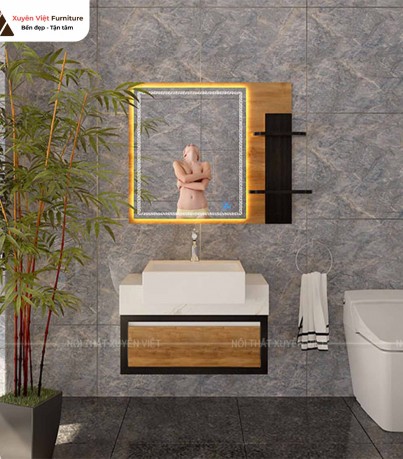 Tủ lavavo phủ laminate XVL876 giả vân gỗ hợp với khu ven biển