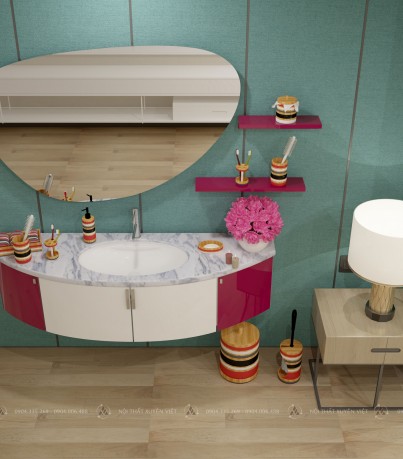 Tủ lavabo cánh cong LBK2000 tông màu tím sen