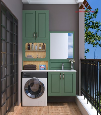 Tủ máy giặt tân cổ điển tone xanh cốm mã XVTMG-014