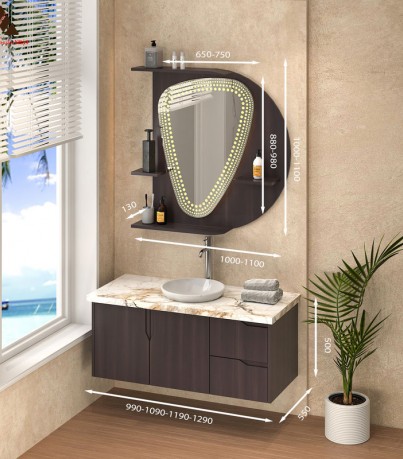 Tủ Lavabo treo tường T0199 – 12 Laminate vân gỗ tối màu