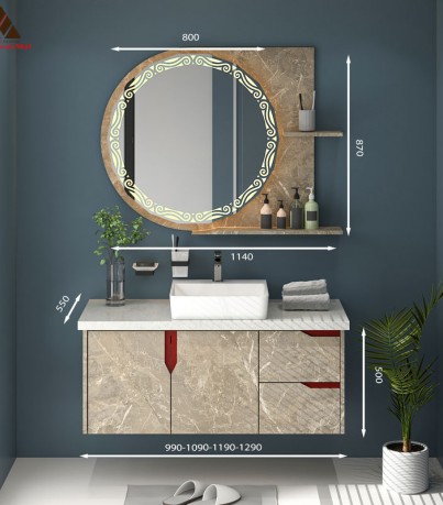 Tủ Lavabo treo tường T0199 – 13 Laminate vân đá óng ả 