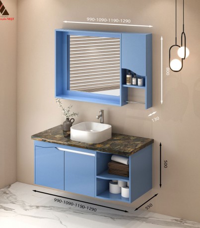 Tủ Lavabo treo tường T0299 - 4 tone xanh lơ nhẹ nhàng.
