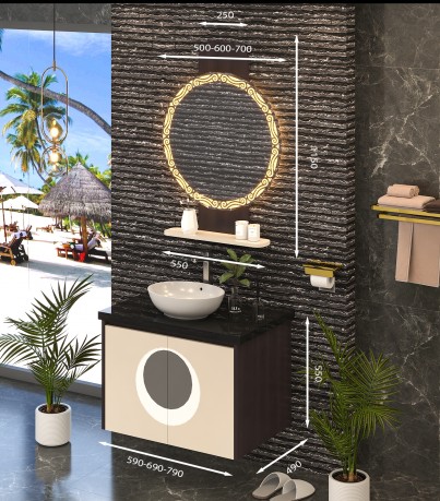 Tủ Lavabo treo tường T0469 – 10 vân gỗ nâu sẫm phối be