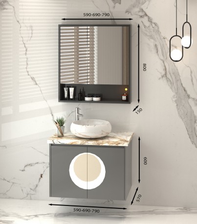 Tủ Lavabo treo tường T0479 - 5 tone màu ghi lịch lãm