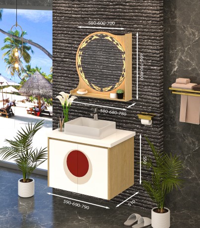 Tủ Lavabo treo tường T0469 - 9 vân gỗ tự nhiên phối trắng