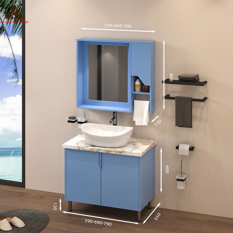 Tủ Lavabo chân đứng C0179 - 4 tone màu xanh dương tươi mới