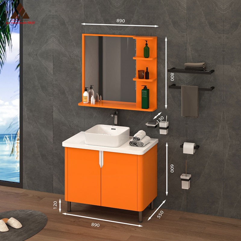 Tủ Lavabo chân đứng C0189-3 màu cam nổi bật  