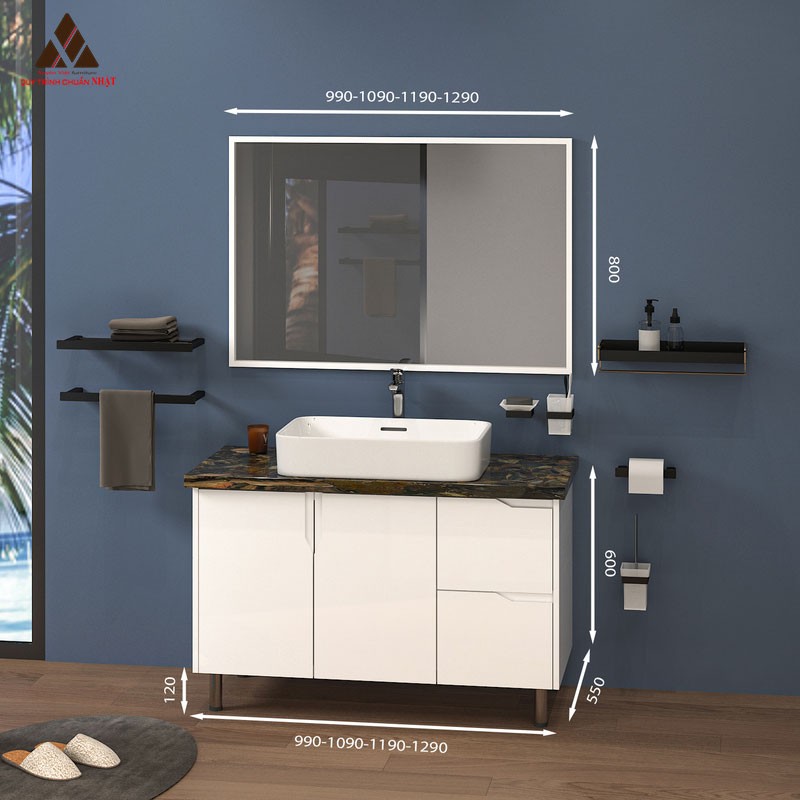 Tủ Lavabo chân đứng mã C01119 - 1 tone màu trắng thanh lịch 