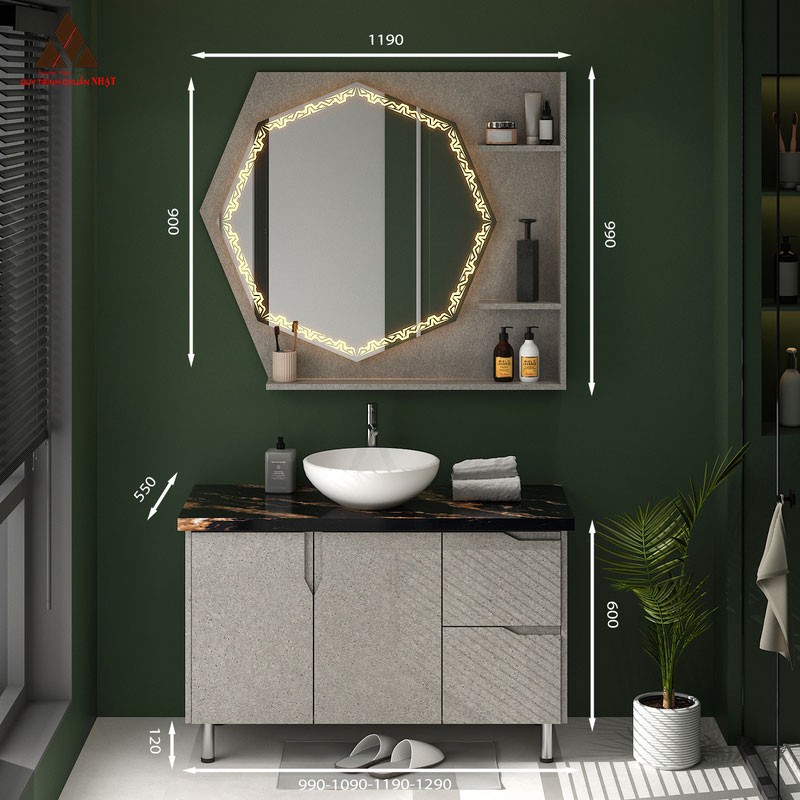 Tủ Lavabo C01129 – 11 laminate vân đá xám cao cấp