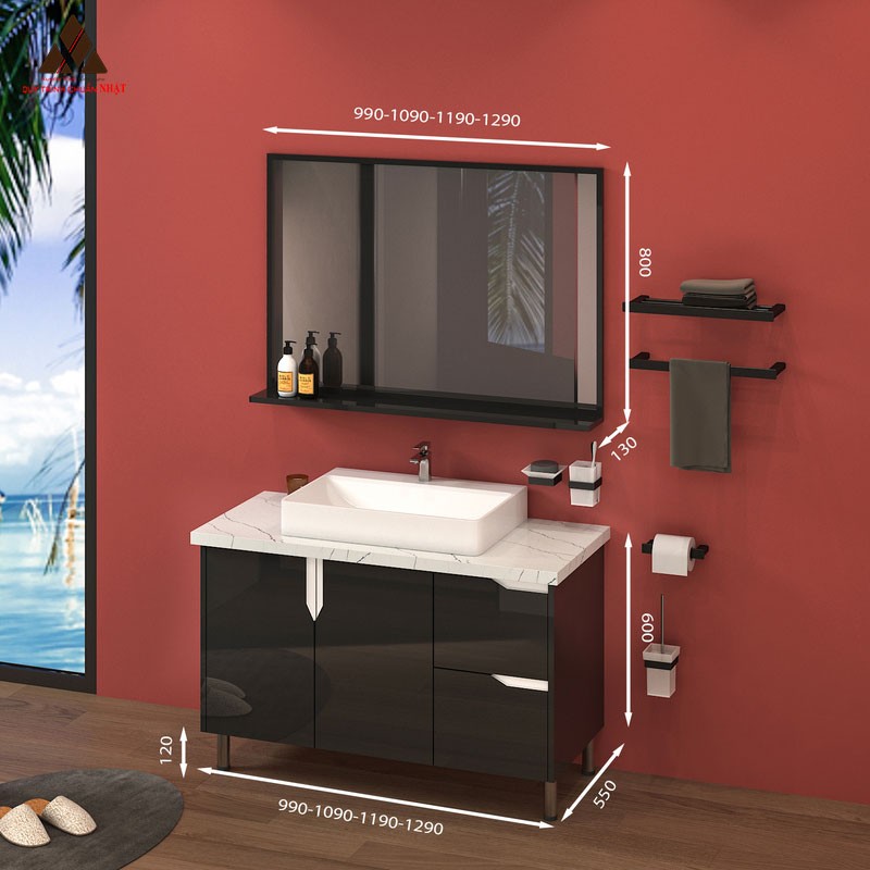 Tủ Lavabo C01109 - 2 tone đen sang độc đáo