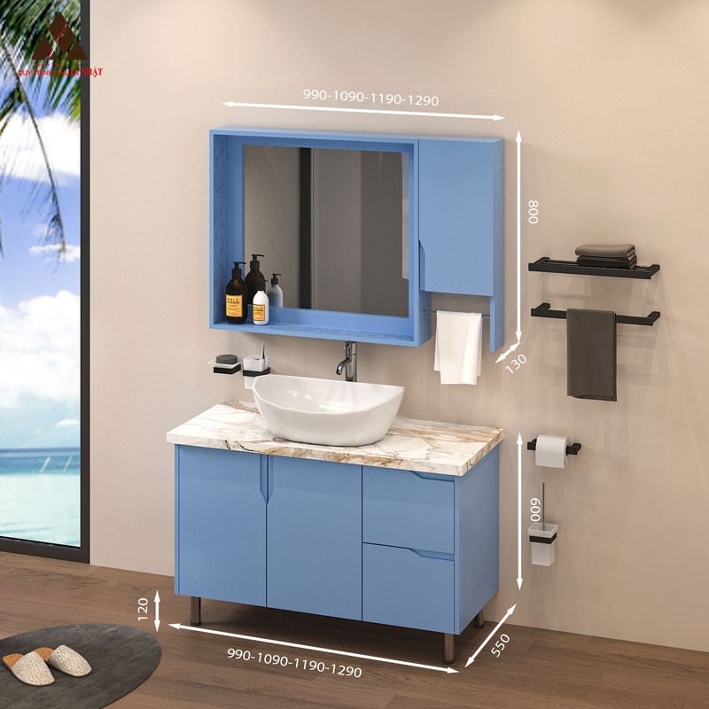 Tủ Lavabo C01119-4 tone màu xanh lơ đơn giản