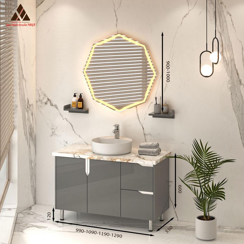 Tủ Lavabo C01129 - 5 tone xám lịch lãm hiện đại