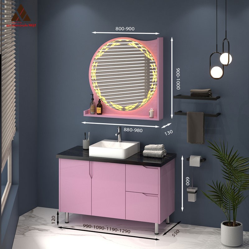 Tủ Lavabo chân đứng mã C01129 - 6 tone màu hồng ngọt ngào
