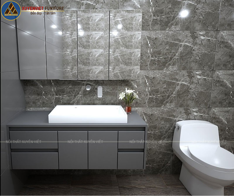 Bộ tủ lavabo laminate tông ghi mang phong cách hiện đại và vô cùng sang chảnh
