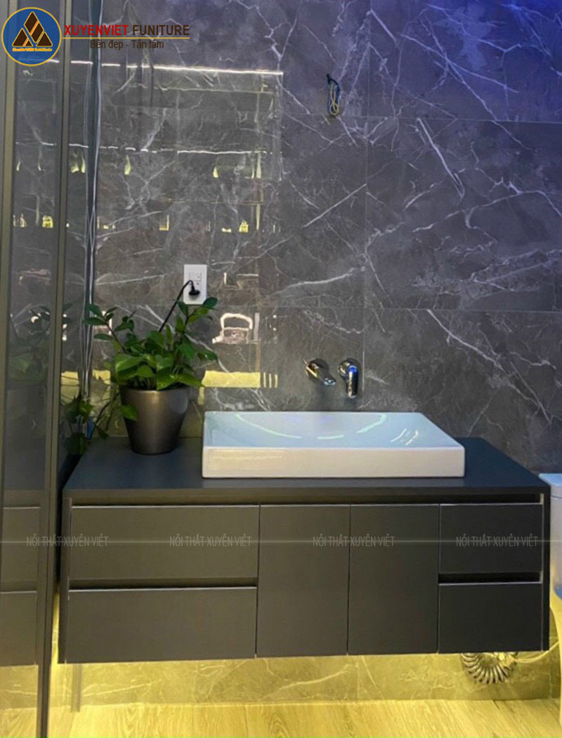 Hình ảnh thực tế mẫu Tủ lavabo laminate tông ghi 