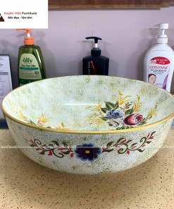 Chậu rửa lavabo đặt bàn dáng hình tròn màu vàng chanh XVCT12
