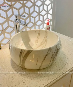 Chậu rửa lavabo đặt bàn tròn vân đá XVCT22 có sẵn Xuyên Việt