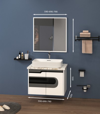Tủ Lavabo treo tường T0579 - 1 tone màu trắng đen thanh lịch 
