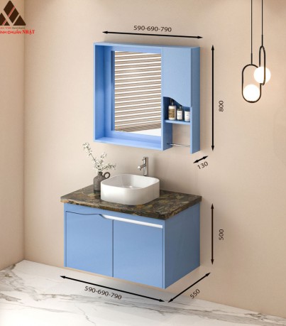 Tủ Lavabo treo tường T0269 - 4 tone xanh lơ nhẹ nhàng.