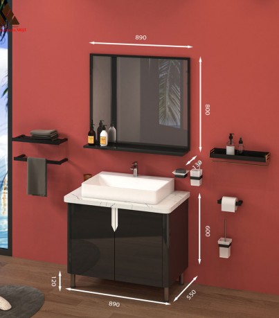 Tủ Lavabo chân đứng C0189 - 2 tone màu đen đẳng cấp