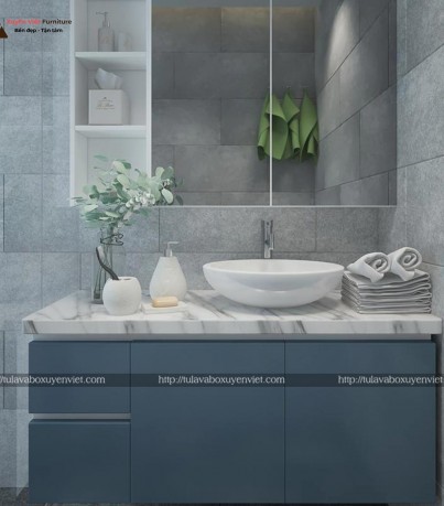 Bộ tủ lavabo tông xanh coban XVL695