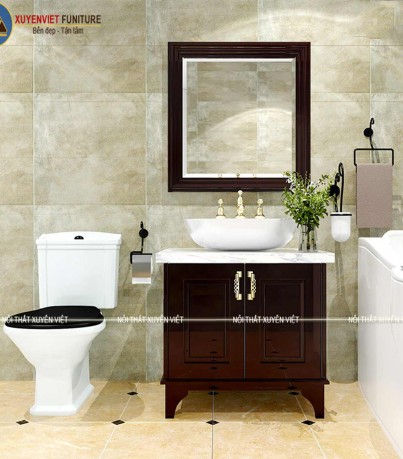Tủ lavabo tân cổ điển dáng chân đứng tông nâu sang trọng LBK1017