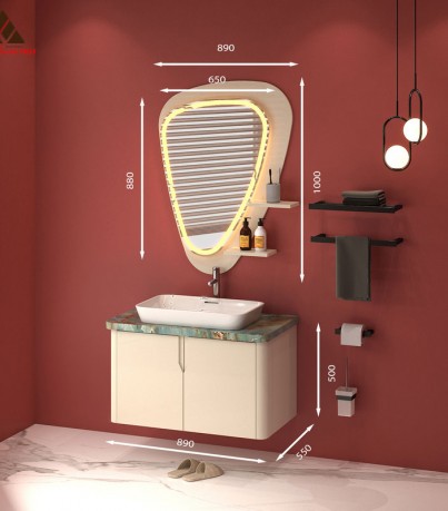 Tủ Lavabo treo tường T0189 - 8 tone kem nhã nhặn