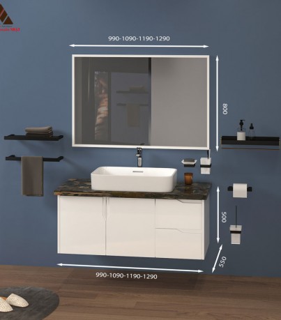 Tủ Lavabo treo tường T01109 - 1 tone màu trắng thanh lịch