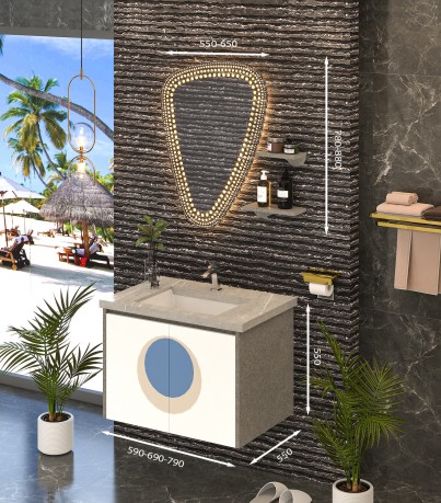 Tủ Lavabo treo tường T0469 – 11 vân đá xám phối trắng