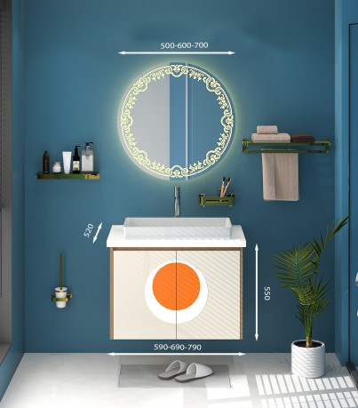 Tủ Lavabo treo tường T0469 – 14 vân gỗ nâu tự nhiên phối trắng