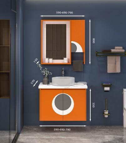 Tủ Lavabo treo tường T0479 - 3 tone màu cam rực rỡ