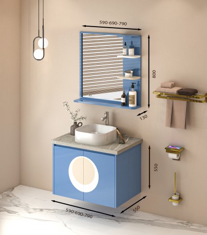 Tủ Lavabo treo tường T0469 - 4 tone màu xanh lơ nhạt 
