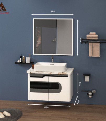 Tủ Lavabo treo tường T0589 - 1 tone màu trắng đen sang trọng